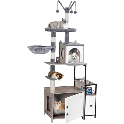 PawHut Litter Box Enclosure with Cat Tree Tower